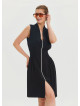 Black Summer Dress with Stand Collar and Zipper Detail 4442